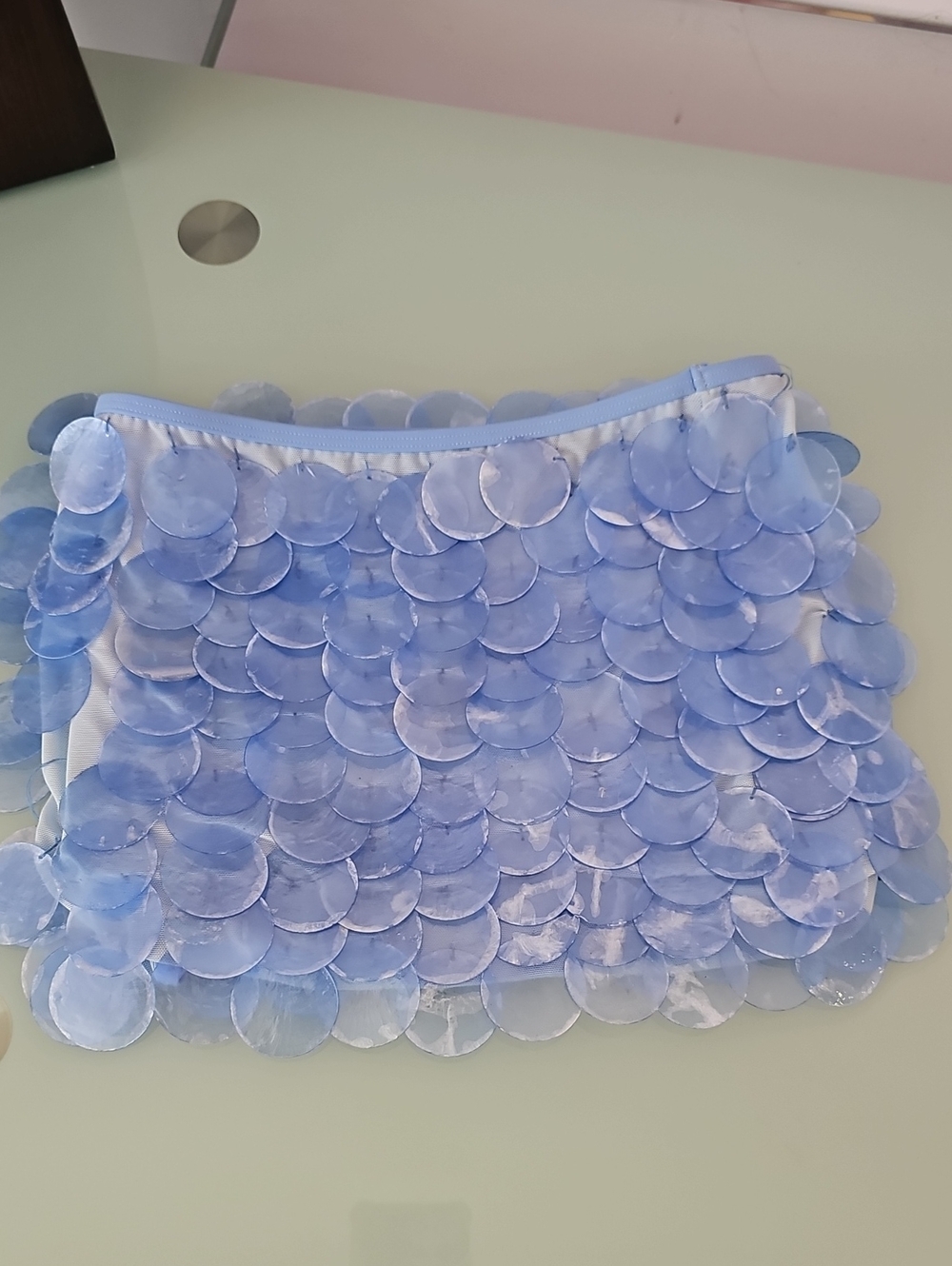 White Fox Boutique Pastel Blue Sequin Mini Skirt